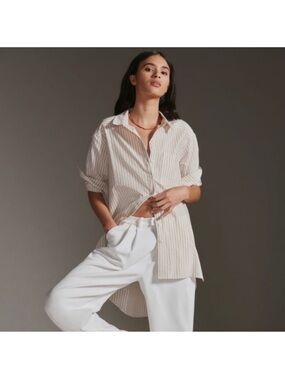 Anthropologie Beige Striped button down shirt